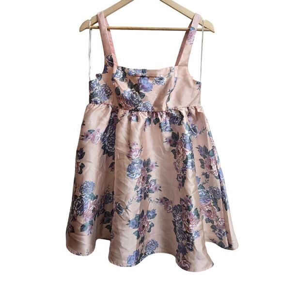 NWOT Lulus Floral Pink Floral Mini Babydoll Dress Sz M Bows Coquette Regency - Picture 1 of 12